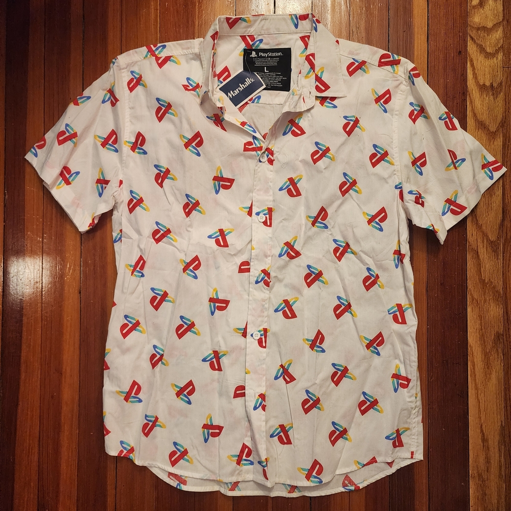 Sony Playstation Men's Casual Shirt with Multicolor Logo Pattern